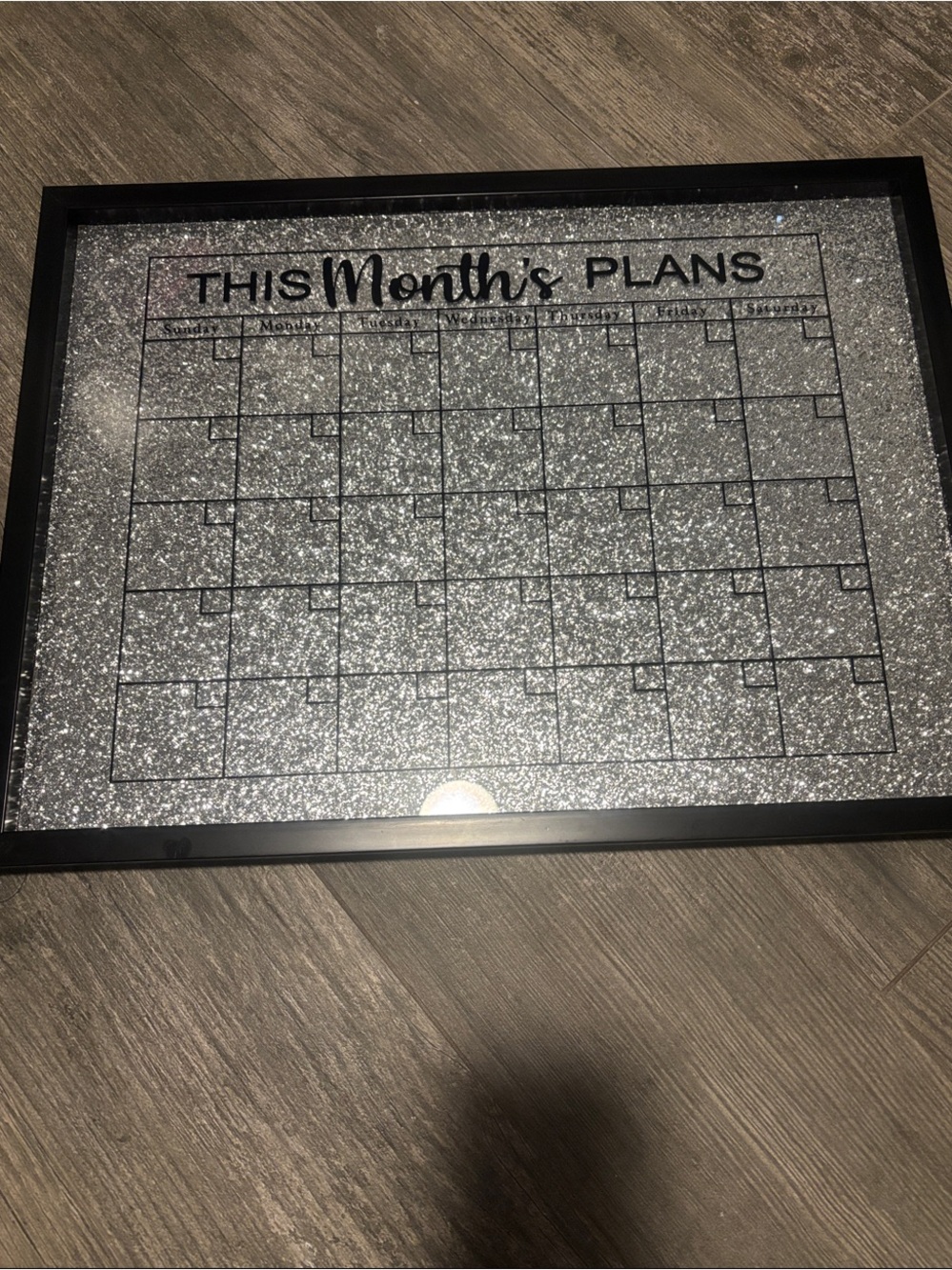 Glittery dry erase calendar